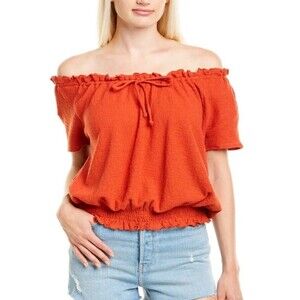 Madewell Off The Shoulder Top Blouse Drawstring Women's Small Burnt Orange